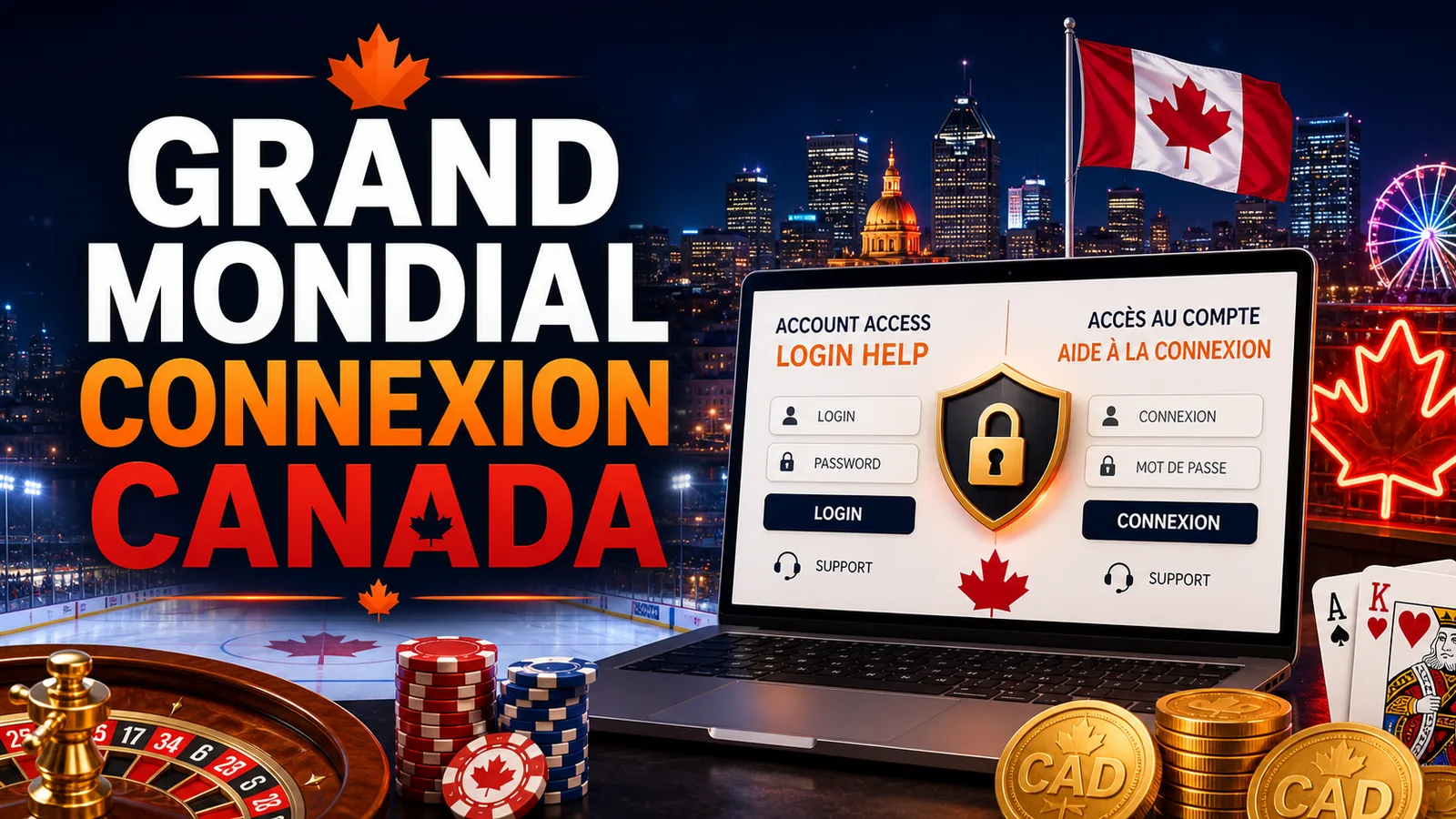 Bilingual login card with English/French labels and Canada cue