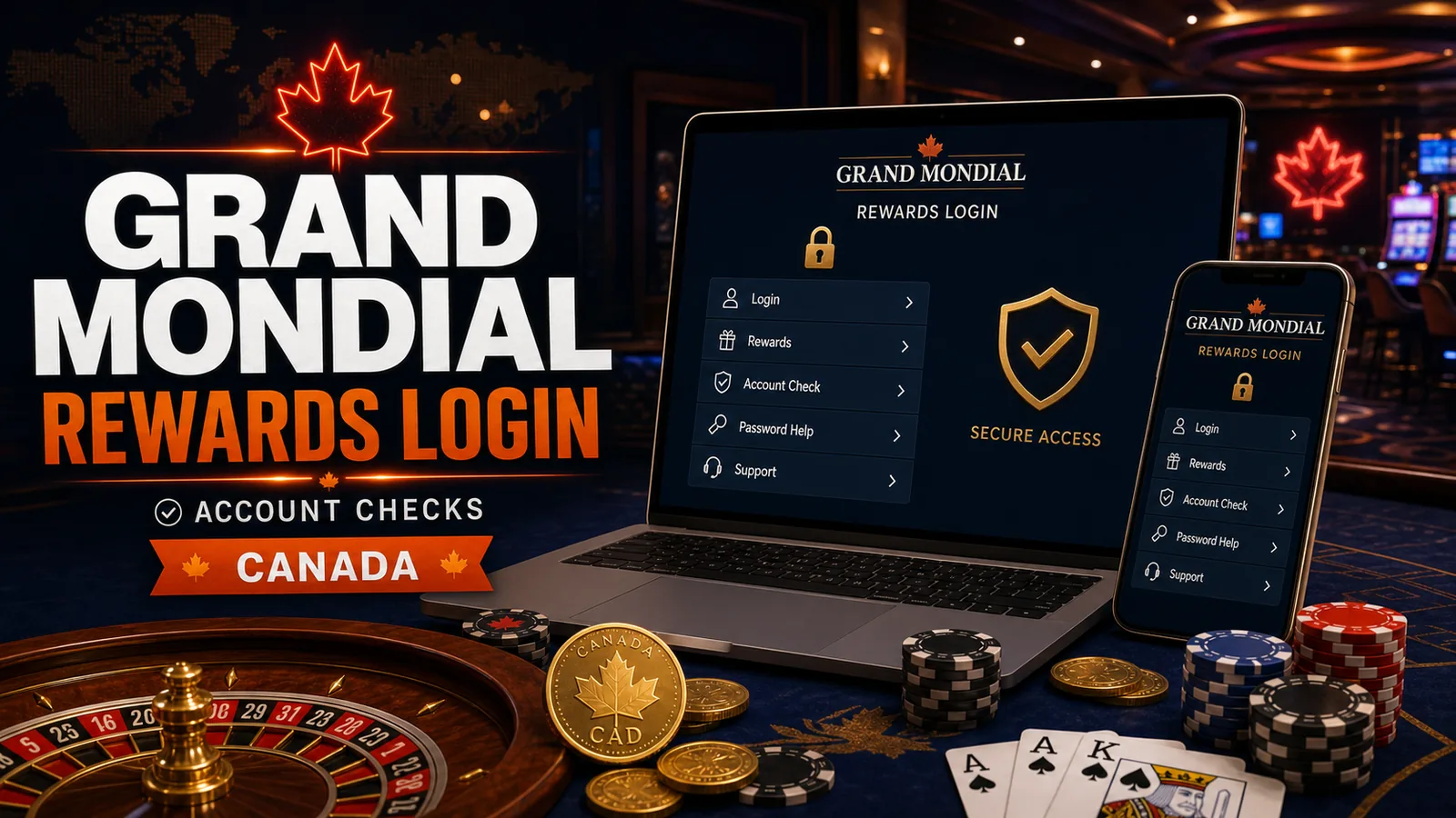 Secure login screen on laptop with lock and maple-leaf accent